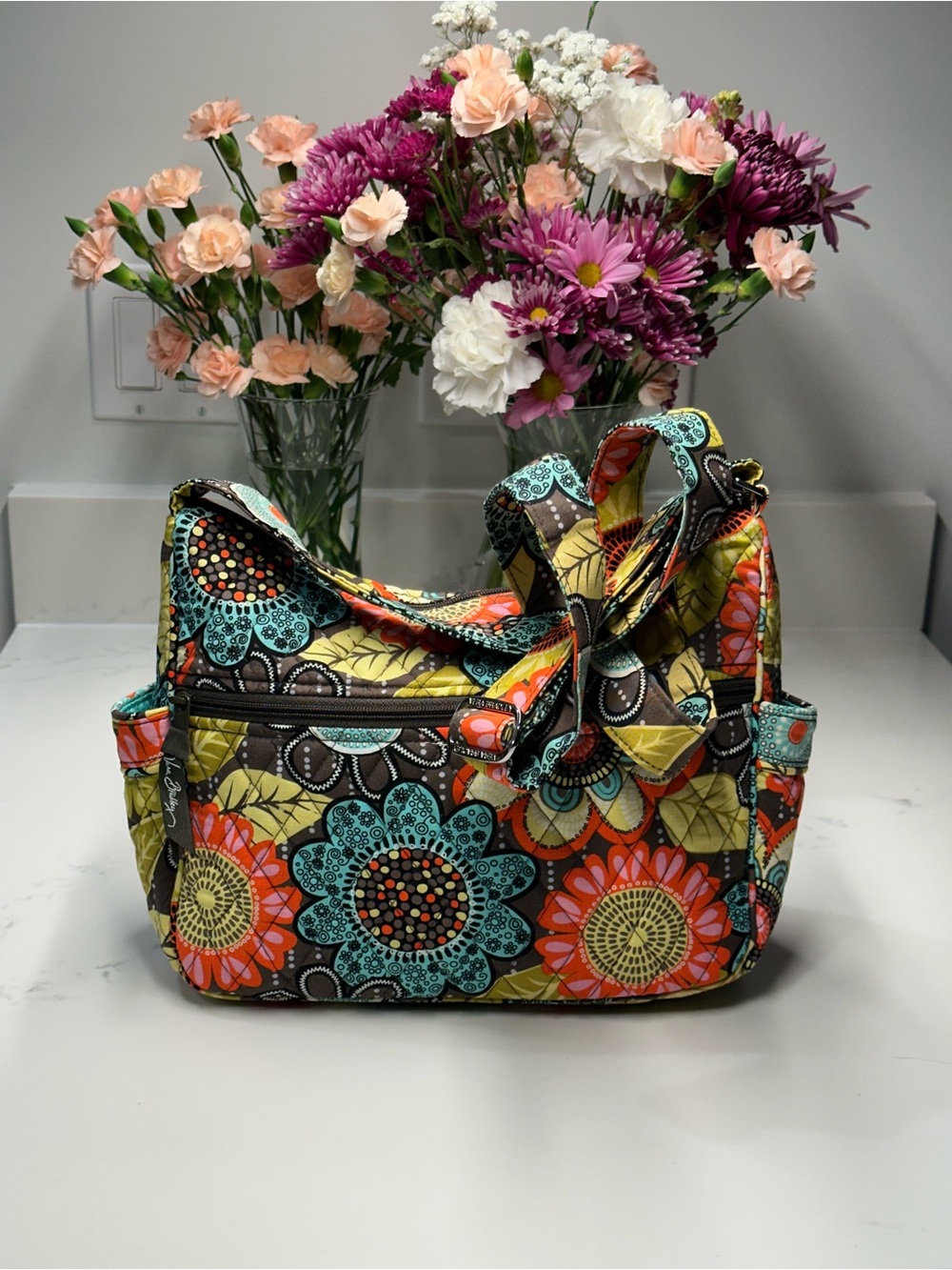 🌹 Vera Bradley Flower Shower Crossbody Bag in Turquoise, Orange, Green and Brown